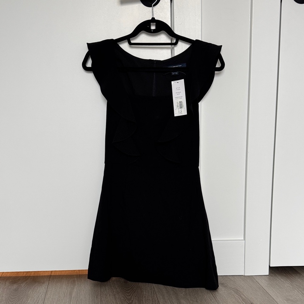 French Connection Black Ruffle-Front Mini Dress
